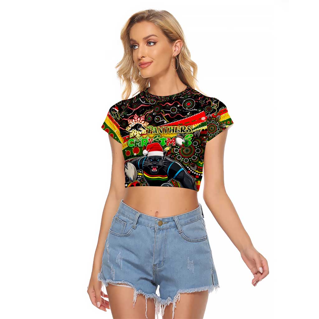 Merry Christmas Penrith Panthers Raglan Cropped T Shirt Aboriginal Santa Rugby Mascot - The Riff