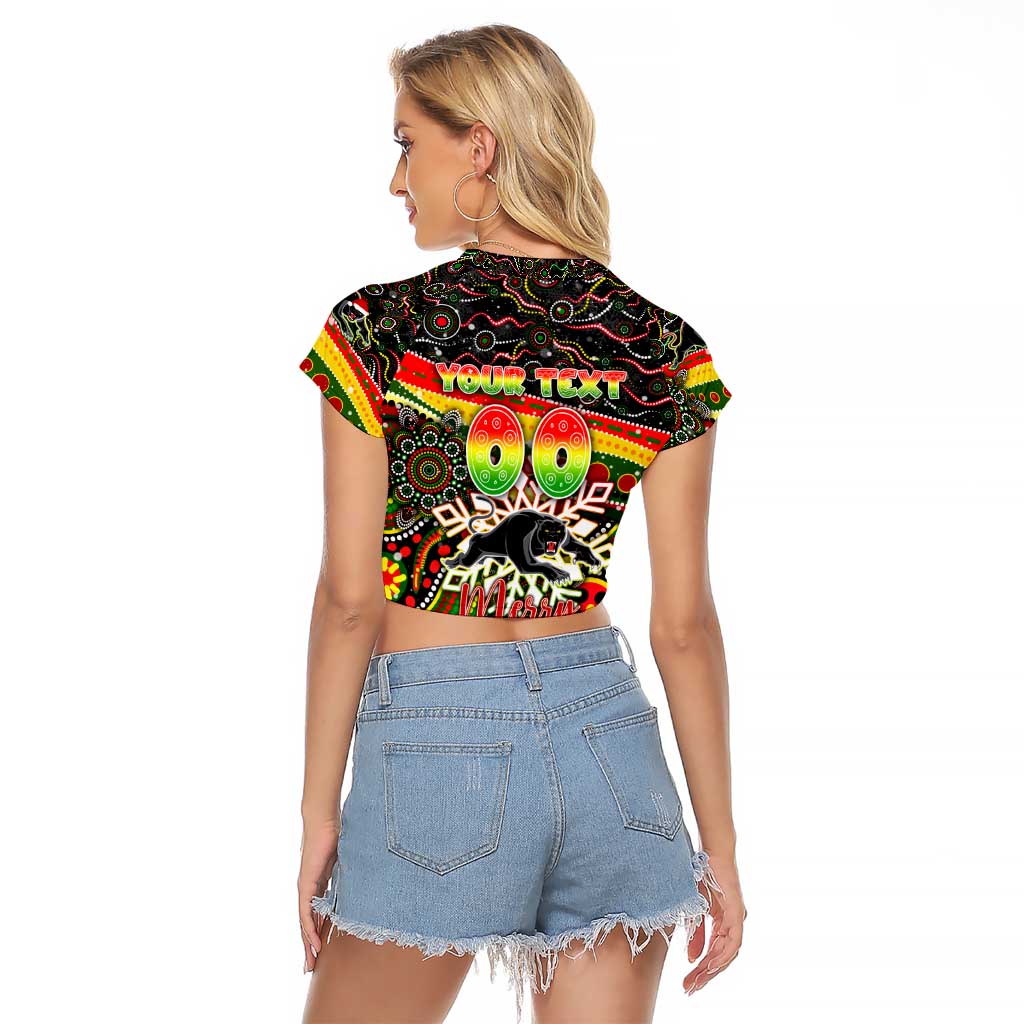 Merry Christmas Penrith Panthers Raglan Cropped T Shirt Aboriginal Santa Rugby Mascot - The Riff