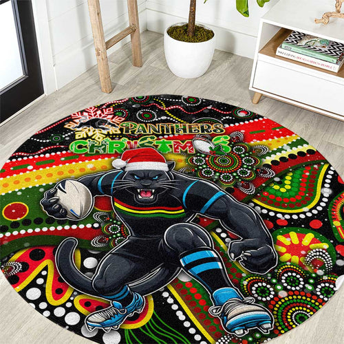Merry Christmas Penrith Panthers Round Carpet Aboriginal Santa Rugby Mascot - The Riff