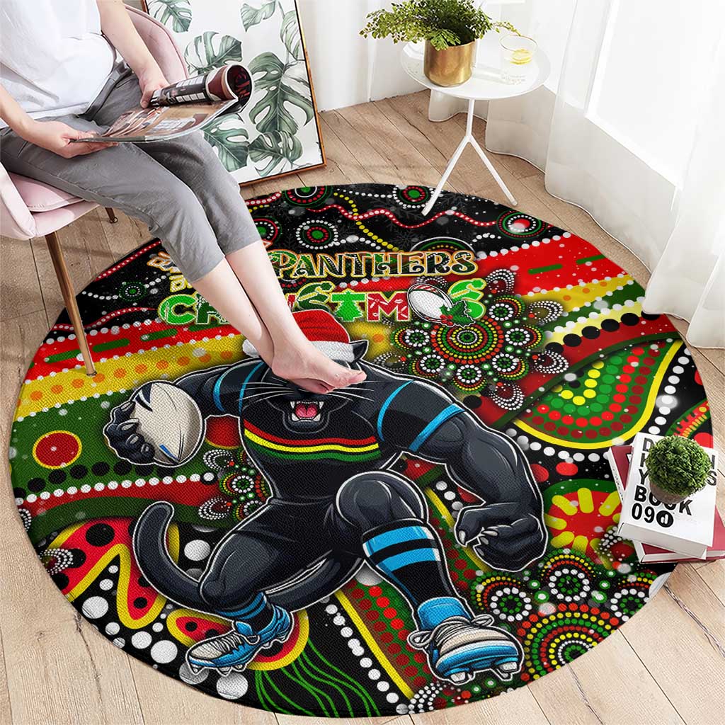Merry Christmas Penrith Panthers Round Carpet Aboriginal Santa Rugby Mascot - The Riff