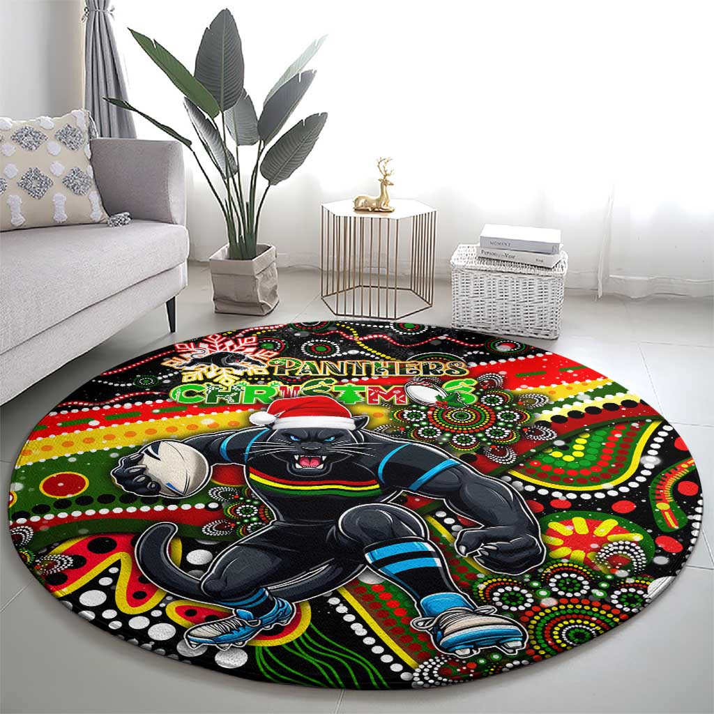 Merry Christmas Penrith Panthers Round Carpet Aboriginal Santa Rugby Mascot - The Riff