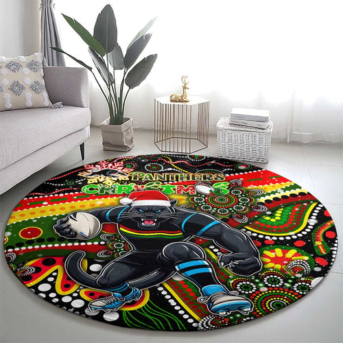 Merry Christmas Penrith Panthers Round Carpet Aboriginal Santa Rugby Mascot - The Riff