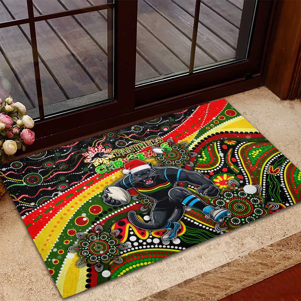 Merry Christmas Penrith Panthers Rubber Doormat Aboriginal Santa Rugby Mascot - The Riff