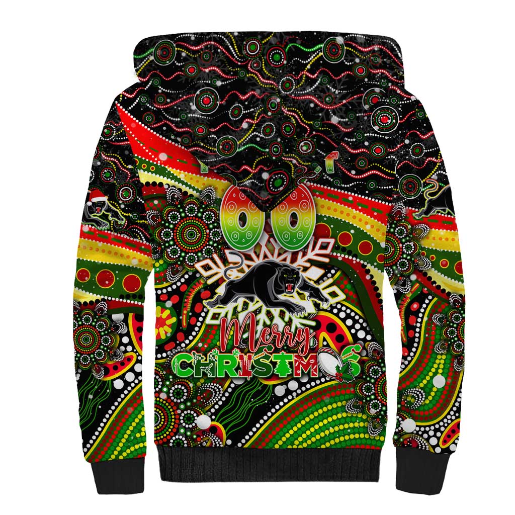 Merry Christmas Penrith Panthers Sherpa Hoodie Aboriginal Santa Rugby Mascot - The Riff