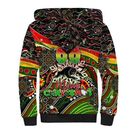 Merry Christmas Penrith Panthers Sherpa Hoodie Aboriginal Santa Rugby Mascot - The Riff