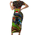 Merry Christmas Penrith Panthers Short Sleeve Bodycon Dress Aboriginal Santa Rugby Mascot - The Riff