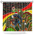 Merry Christmas Penrith Panthers Shower Curtain Aboriginal Santa Rugby Mascot - The Riff