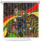 Merry Christmas Penrith Panthers Shower Curtain Aboriginal Santa Rugby Mascot - The Riff