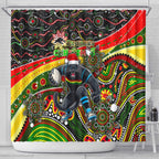 Merry Christmas Penrith Panthers Shower Curtain Aboriginal Santa Rugby Mascot - The Riff