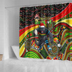Merry Christmas Penrith Panthers Shower Curtain Aboriginal Santa Rugby Mascot - The Riff