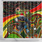Merry Christmas Penrith Panthers Shower Curtain Aboriginal Santa Rugby Mascot - The Riff