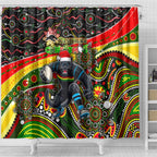 Merry Christmas Penrith Panthers Shower Curtain Aboriginal Santa Rugby Mascot - The Riff