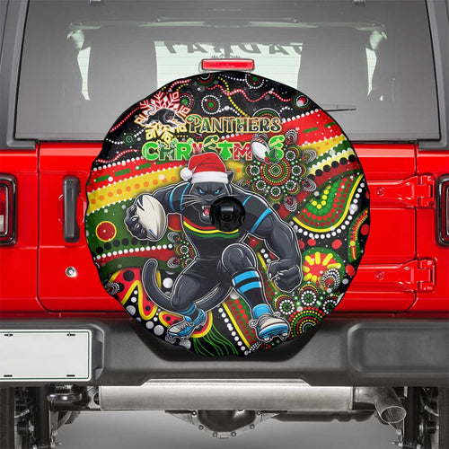 Merry Christmas Penrith Panthers Spare Tire Cover Aboriginal Santa Rugby Mascot - The Riff