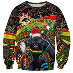 Merry Christmas Penrith Panthers Sweatshirt Aboriginal Santa Rugby Mascot - The Riff