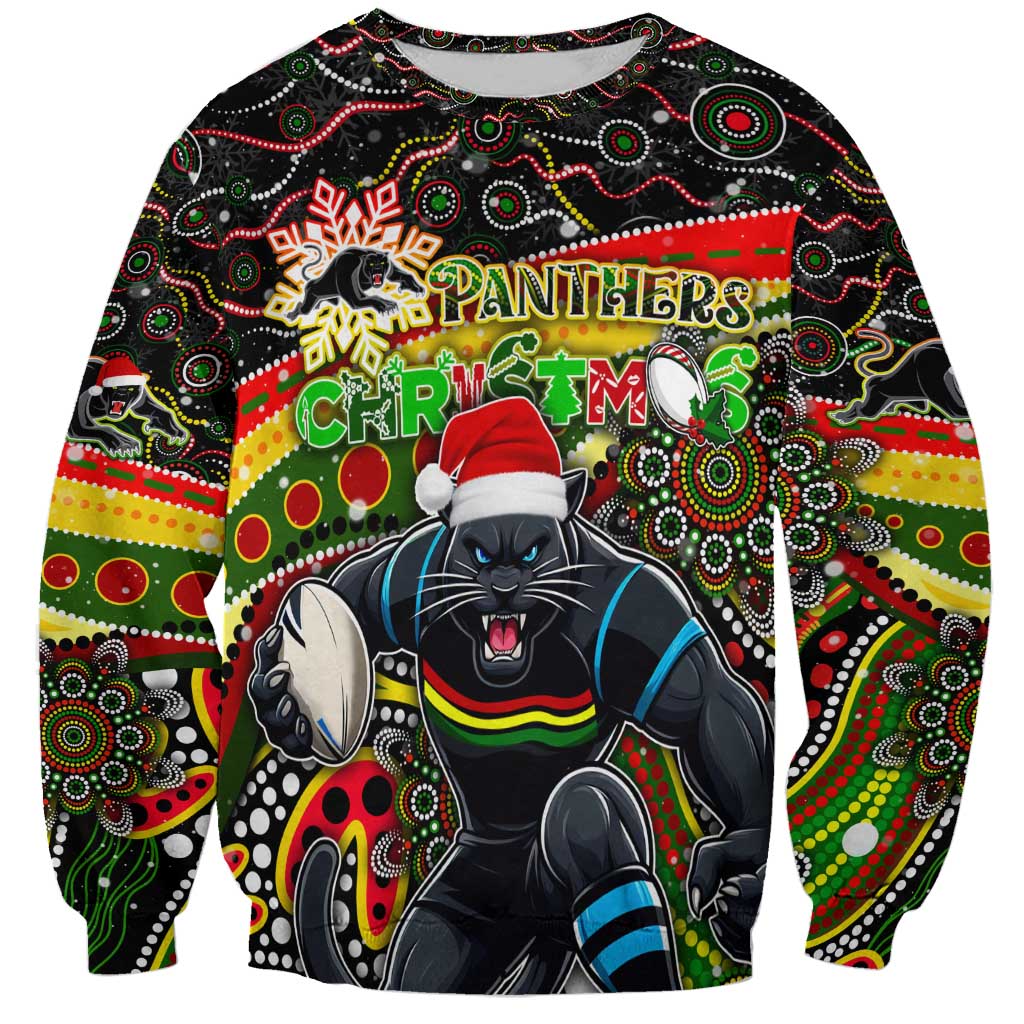 Merry Christmas Penrith Panthers Sweatshirt Aboriginal Santa Rugby Mascot - The Riff