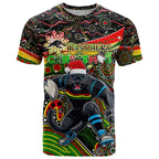 Merry Christmas Penrith Panthers T Shirt Aboriginal Santa Rugby Mascot - The Riff