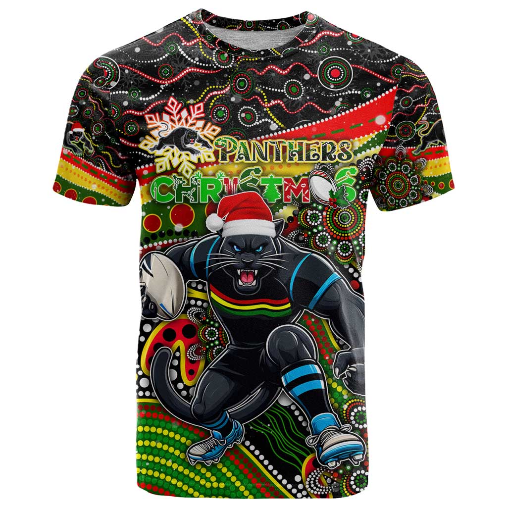 Merry Christmas Penrith Panthers T Shirt Aboriginal Santa Rugby Mascot - The Riff