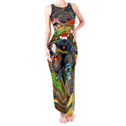Merry Christmas Penrith Panthers Tank Maxi Dress Aboriginal Santa Rugby Mascot - The Riff