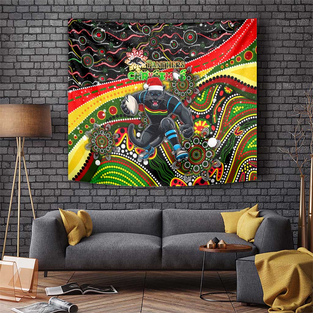 Merry Christmas Penrith Panthers Tapestry Aboriginal Santa Rugby Mascot - The Riff