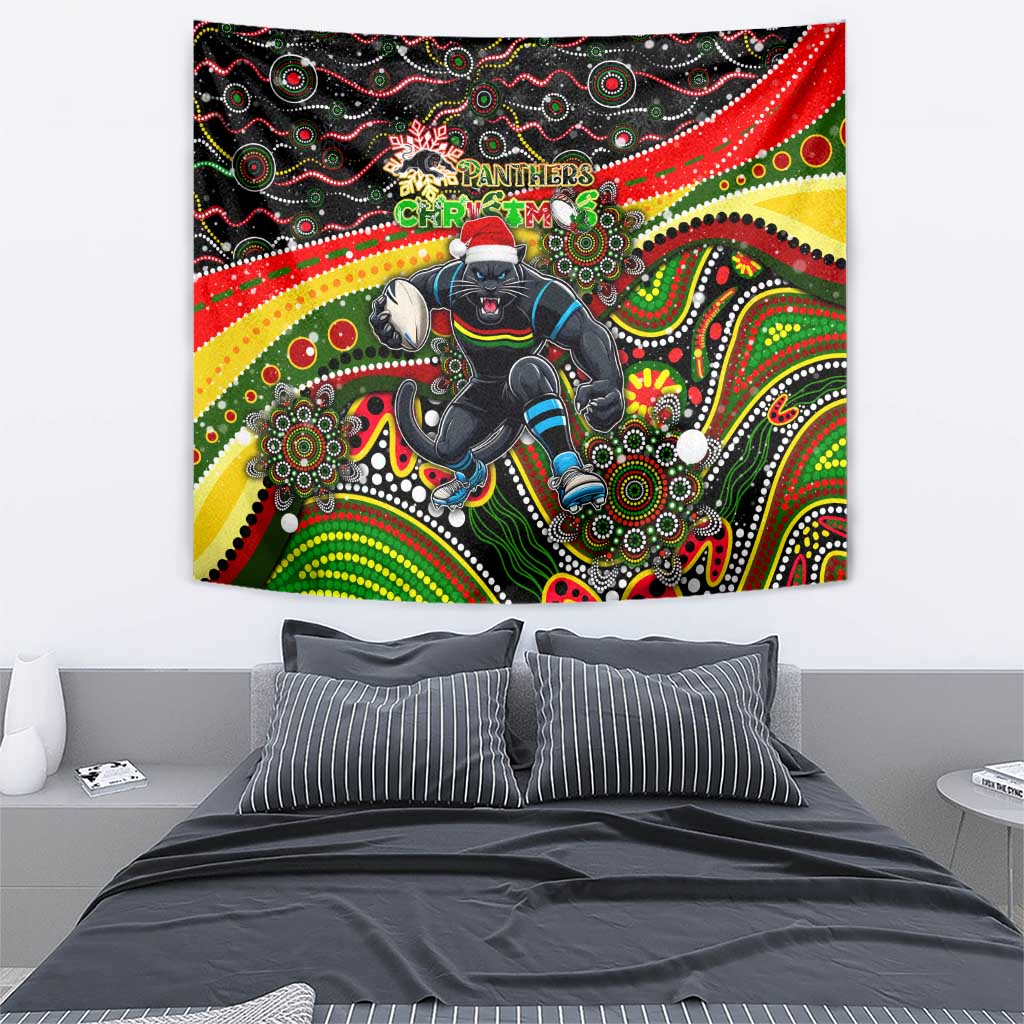 Merry Christmas Penrith Panthers Tapestry Aboriginal Santa Rugby Mascot - The Riff