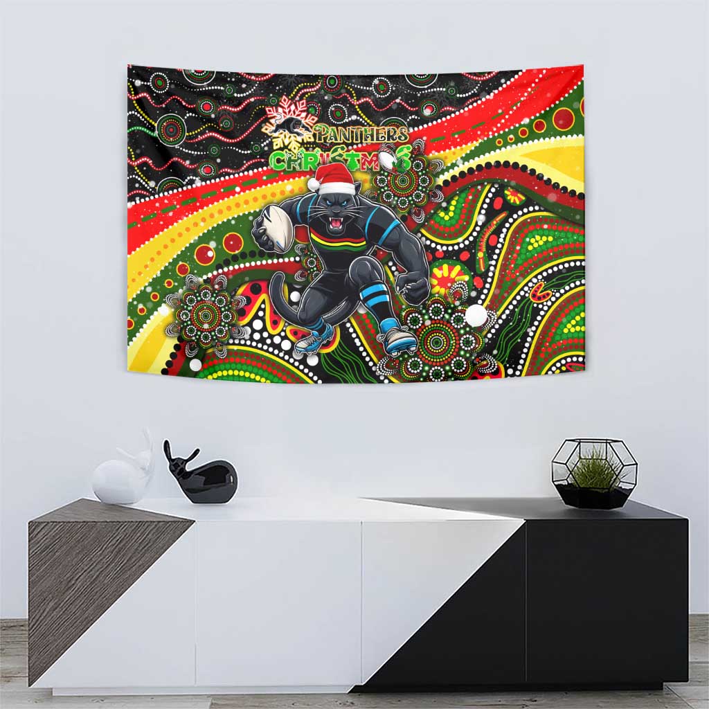 Merry Christmas Penrith Panthers Tapestry Aboriginal Santa Rugby Mascot - The Riff