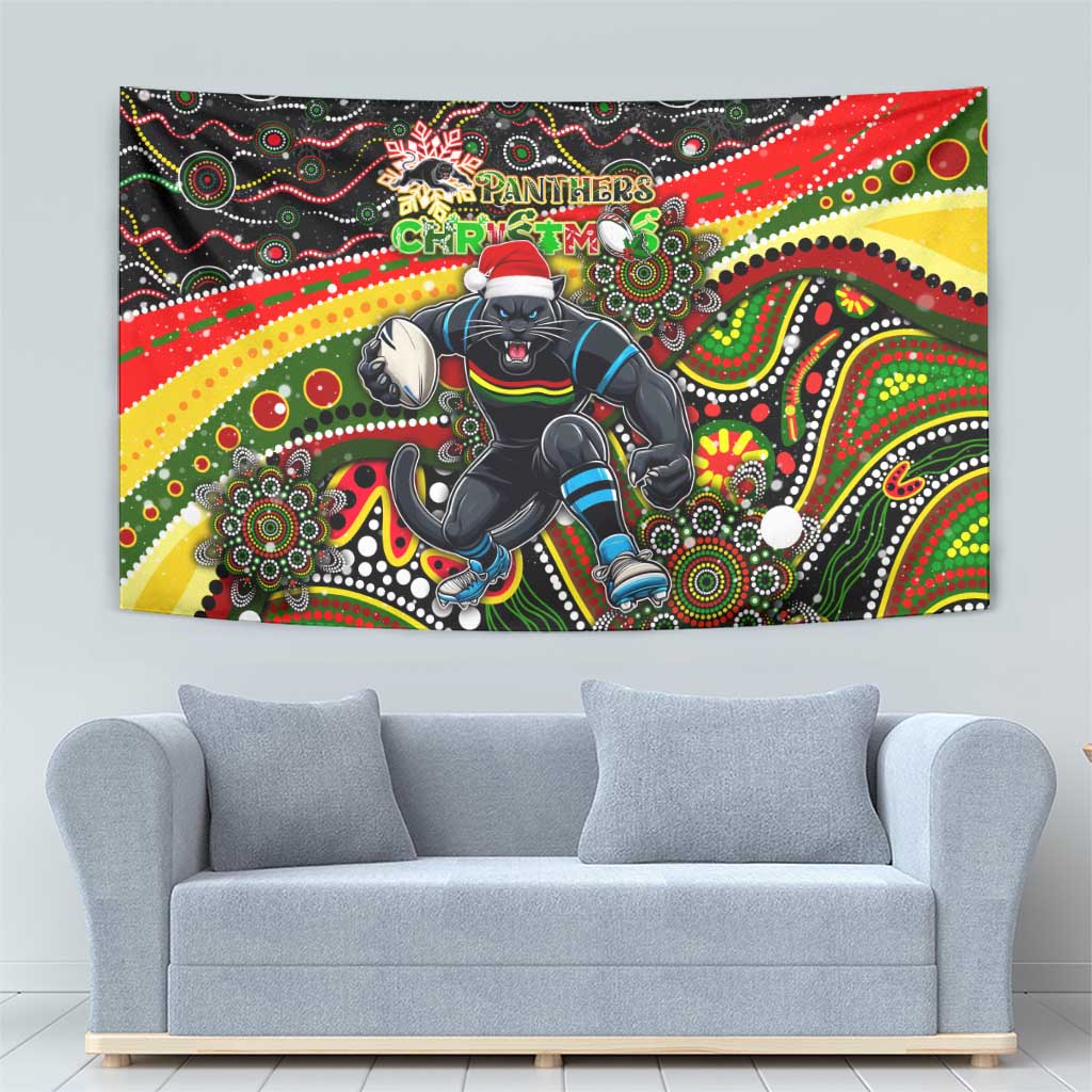 Merry Christmas Penrith Panthers Tapestry Aboriginal Santa Rugby Mascot - The Riff
