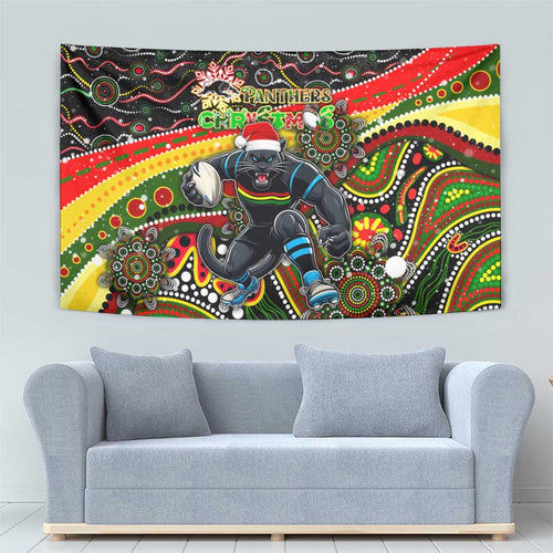 Merry Christmas Penrith Panthers Tapestry Aboriginal Santa Rugby Mascot - The Riff