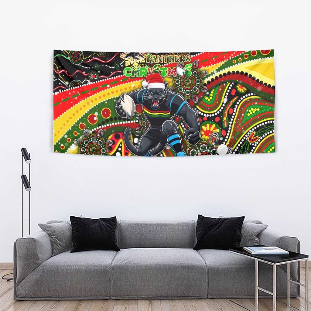 Merry Christmas Penrith Panthers Tapestry Aboriginal Santa Rugby Mascot - The Riff