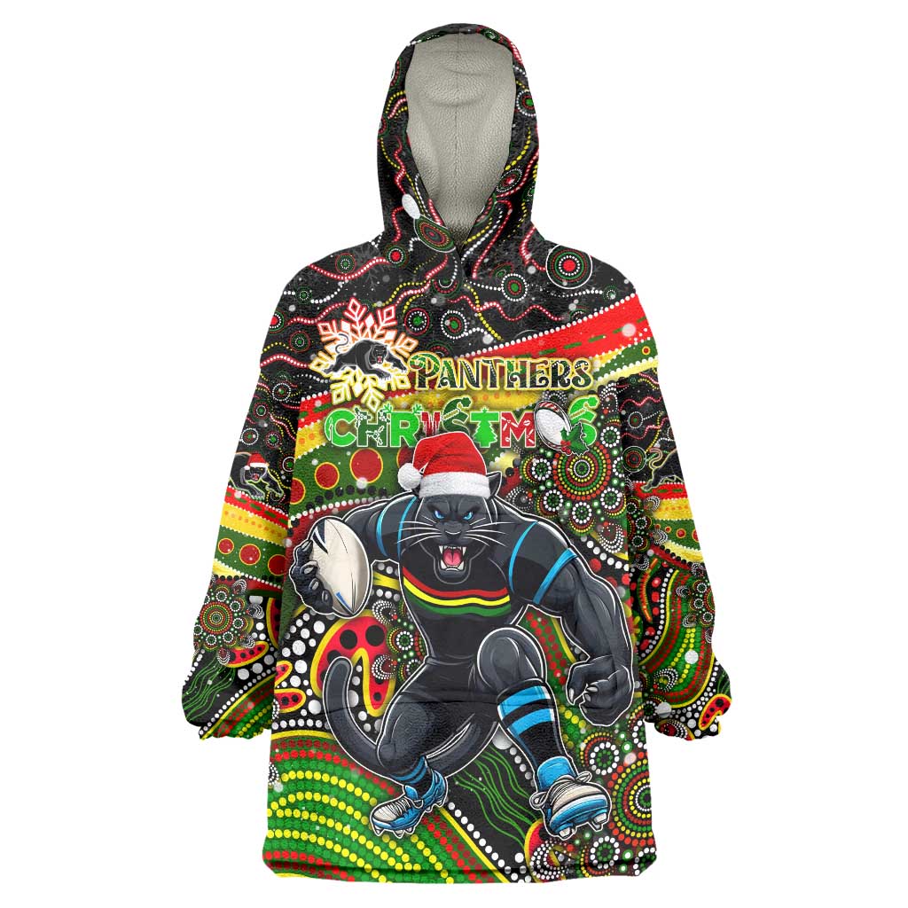Merry Christmas Penrith Panthers Wearable Blanket Hoodie Aboriginal Santa Rugby Mascot - The Riff