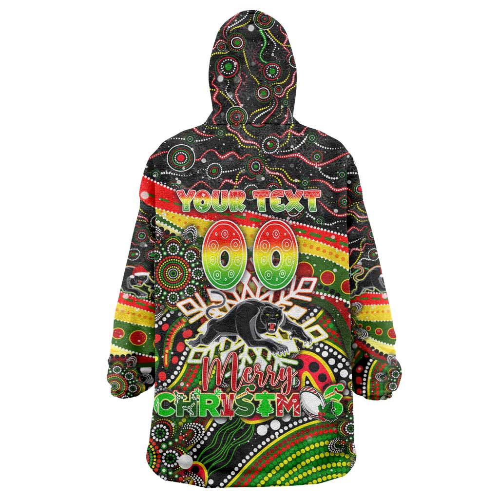 Merry Christmas Penrith Panthers Wearable Blanket Hoodie Aboriginal Santa Rugby Mascot - The Riff