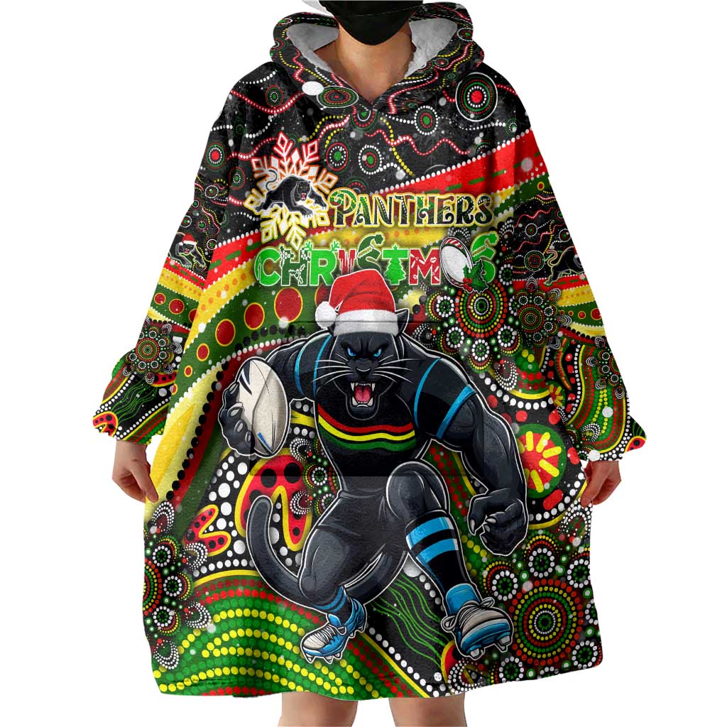 Merry Christmas Penrith Panthers Wearable Blanket Hoodie Aboriginal Santa Rugby Mascot - The Riff