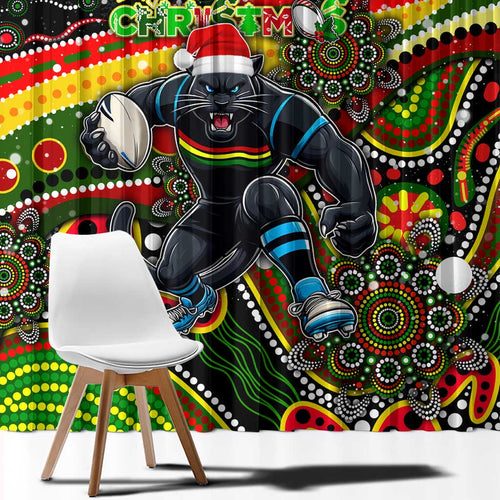 Merry Christmas Penrith Panthers Window Curtain Aboriginal Santa Rugby Mascot - The Riff