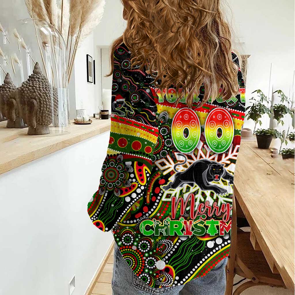 Merry Christmas Penrith Panthers Women Casual Shirt Aboriginal Santa Rugby Mascot - The Riff