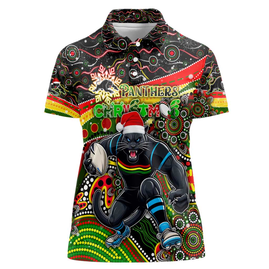 Merry Christmas Penrith Panthers Women Polo Shirt Aboriginal Santa Rugby Mascot - The Riff