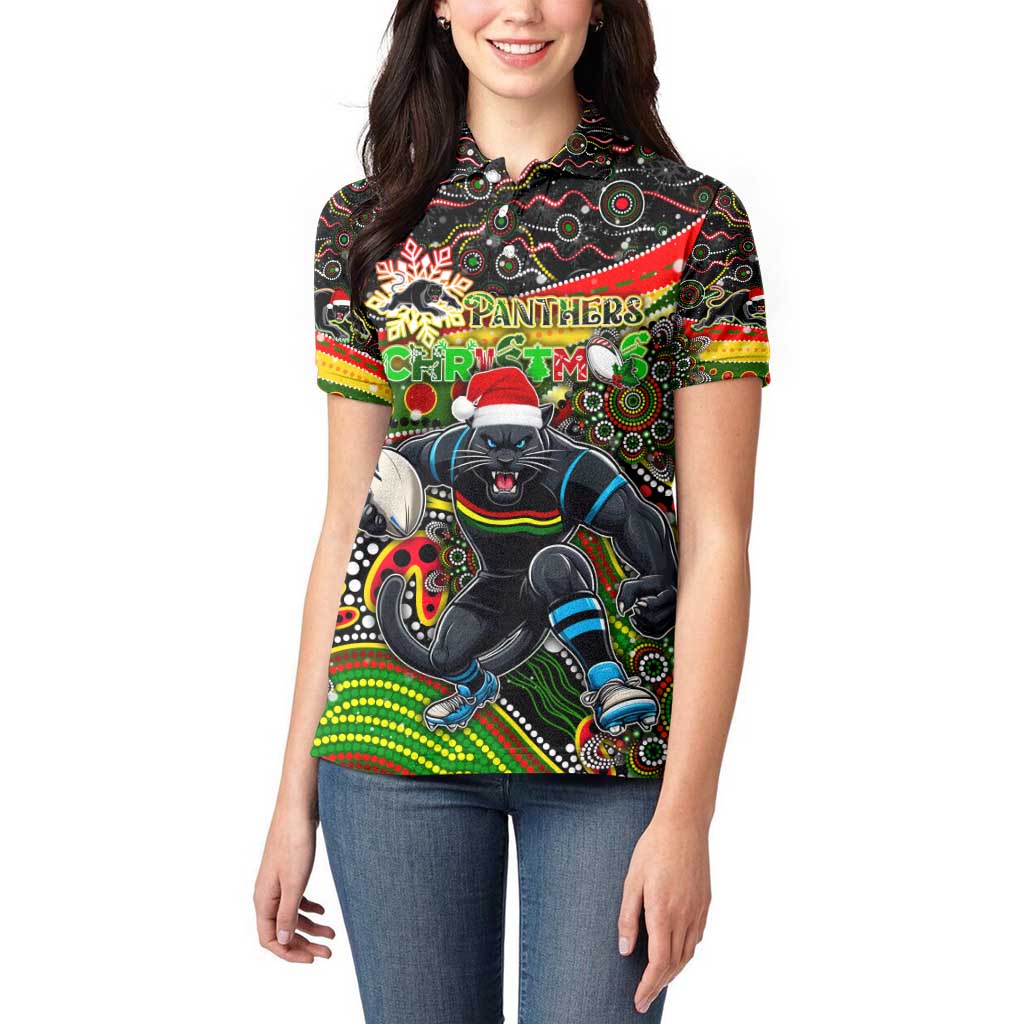 Merry Christmas Penrith Panthers Women Polo Shirt Aboriginal Santa Rugby Mascot - The Riff