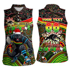 Merry Christmas Penrith Panthers Women Sleeveless Polo Shirt Aboriginal Santa Rugby Mascot - The Riff