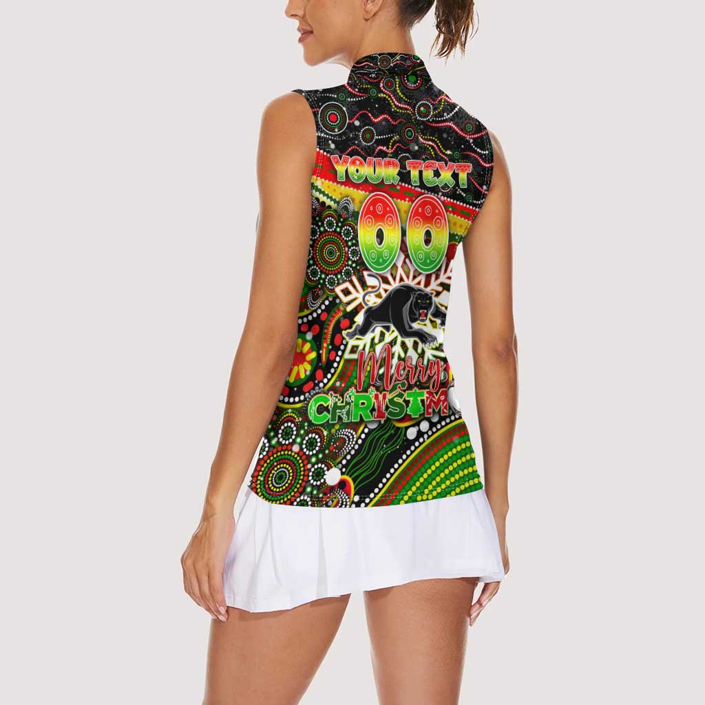 Merry Christmas Penrith Panthers Women Sleeveless Polo Shirt Aboriginal Santa Rugby Mascot - The Riff