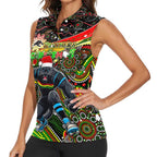 Merry Christmas Penrith Panthers Women Sleeveless Polo Shirt Aboriginal Santa Rugby Mascot - The Riff