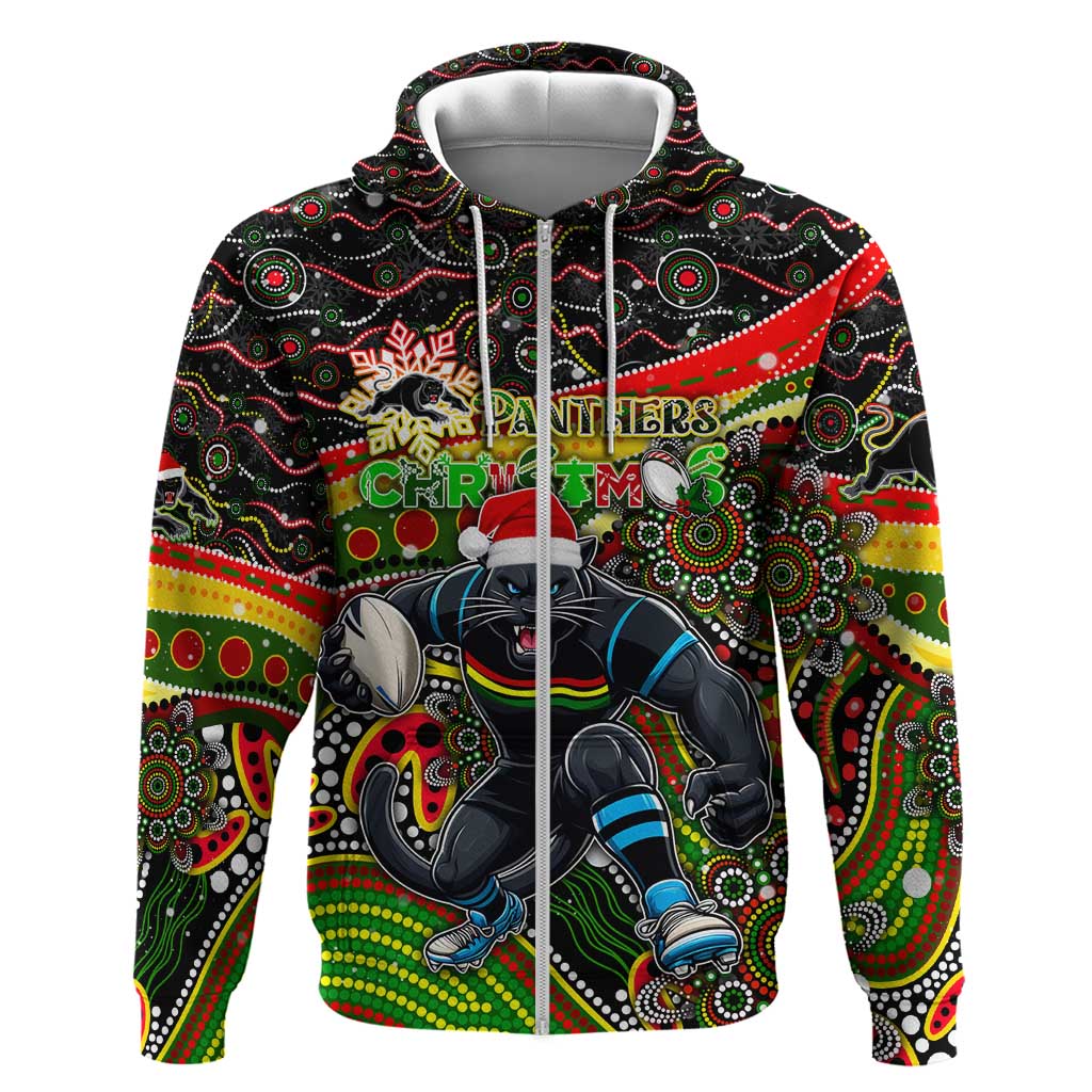 Merry Christmas Penrith Panthers Zip Hoodie Aboriginal Santa Rugby Mascot - The Riff