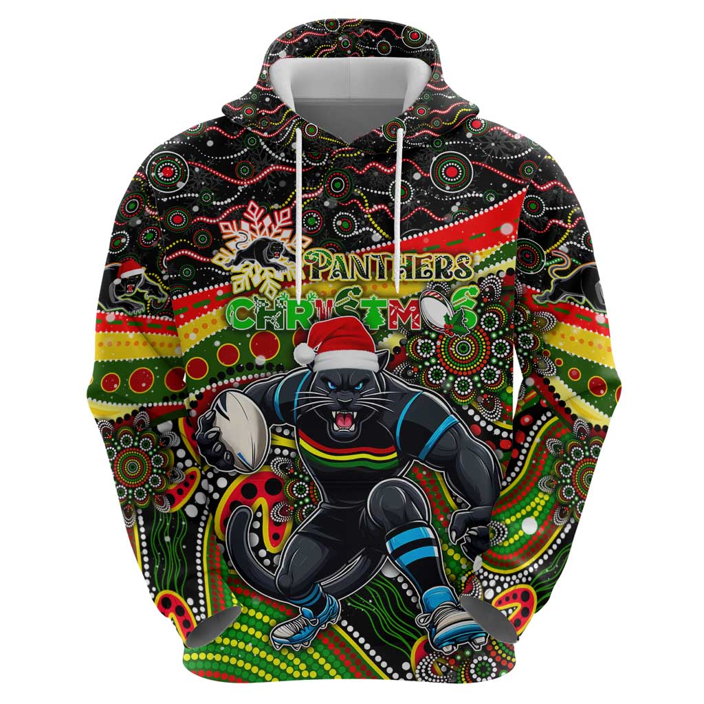 Merry Christmas Penrith Panthers Zip Hoodie Aboriginal Santa Rugby Mascot - The Riff