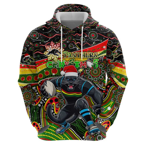 Merry Christmas Penrith Panthers Zip Hoodie Aboriginal Santa Rugby Mascot - The Riff