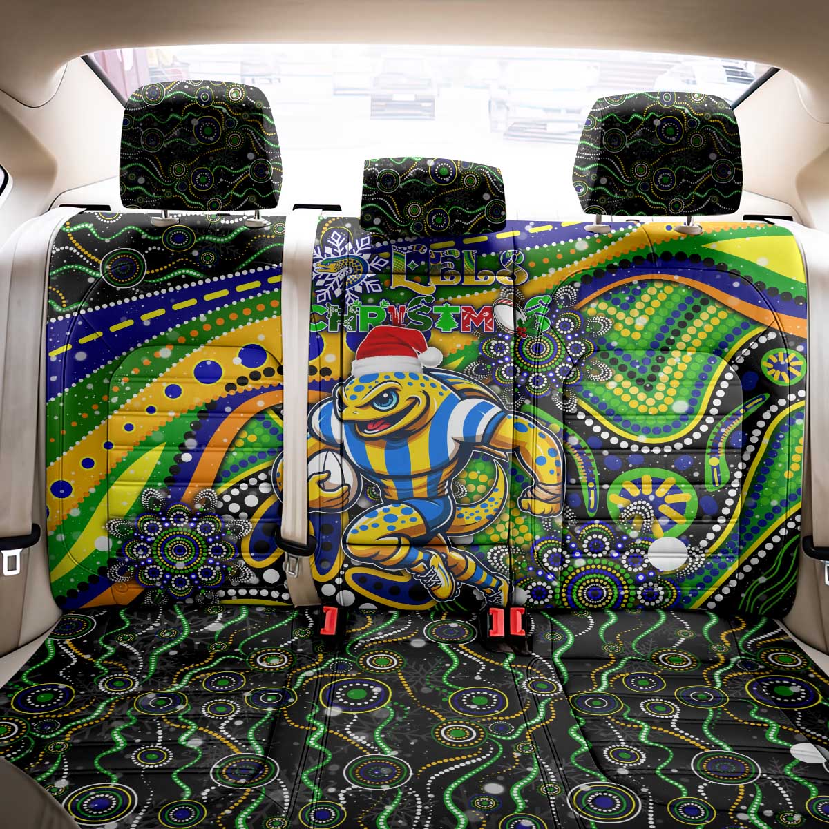 Merry Christmas Eels Back Car Seat Cover Aboriginal Santa Rugby Mascot - Parramatta
