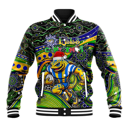 Merry Christmas Eels Baseball Jacket Aboriginal Santa Rugby Mascot - Parramatta
