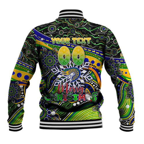 Merry Christmas Eels Baseball Jacket Aboriginal Santa Rugby Mascot - Parramatta