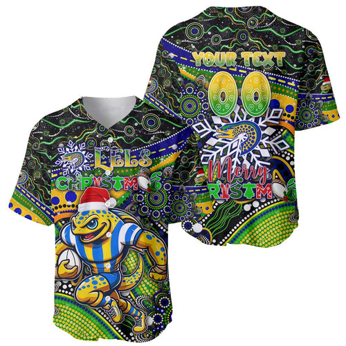 Merry Christmas Eels Baseball Jersey Aboriginal Santa Rugby Mascot - Parramatta