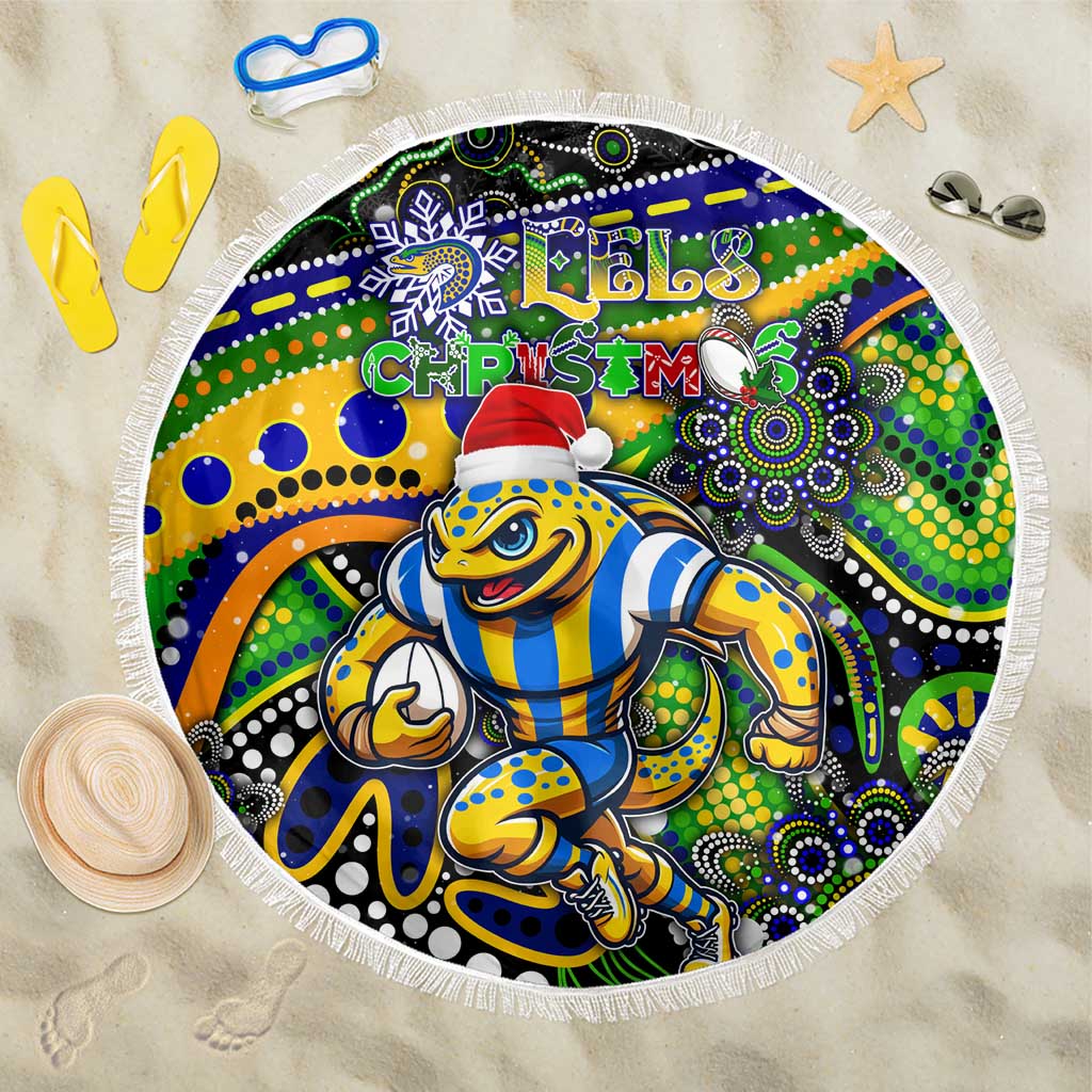 Merry Christmas Eels Beach Blanket Aboriginal Santa Rugby Mascot - Parramatta