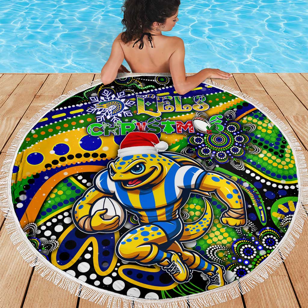 Merry Christmas Eels Beach Blanket Aboriginal Santa Rugby Mascot - Parramatta