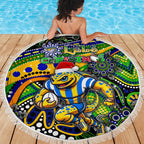 Merry Christmas Eels Beach Blanket Aboriginal Santa Rugby Mascot - Parramatta