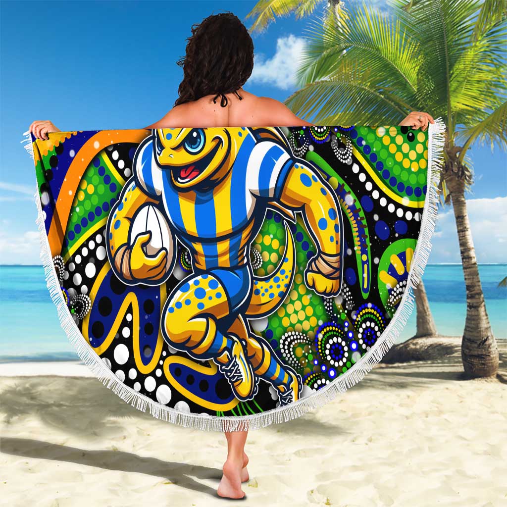 Merry Christmas Eels Beach Blanket Aboriginal Santa Rugby Mascot - Parramatta