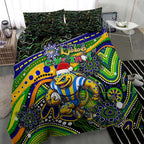 Merry Christmas Eels Bedding Set Aboriginal Santa Rugby Mascot - Parramatta